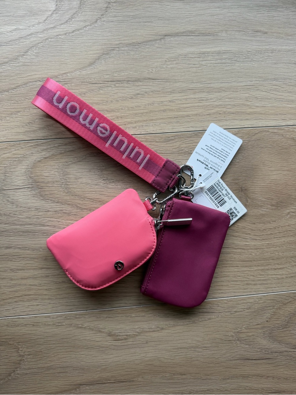 lululemon athletica Pink and Berry Key & Card Pouch Set with Branded Wristlet